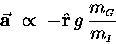 \begin{displaymath}\vec{\bf a} \; \propto \; - \hat{\bf r} \, g \,
{m_{\scriptscriptstyle G} \over m_{\scriptscriptstyle I}}
\end{displaymath}